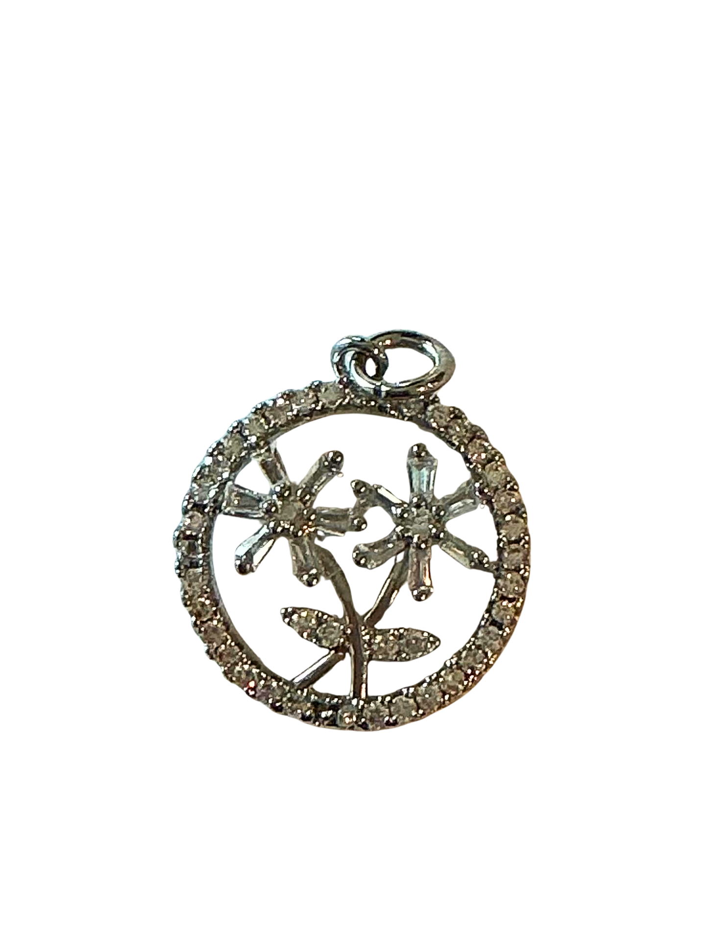 Silver Flower Circle Charm