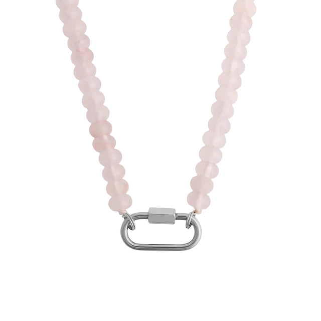 Silver Pink Rose Quartz Necklace