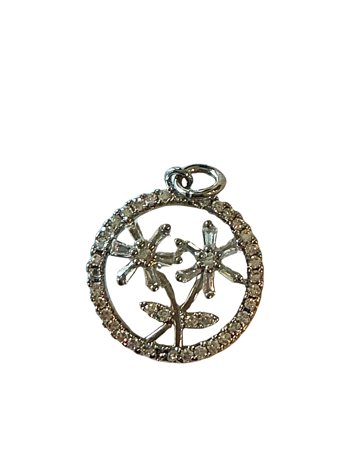 Silver Flower Circle Charm