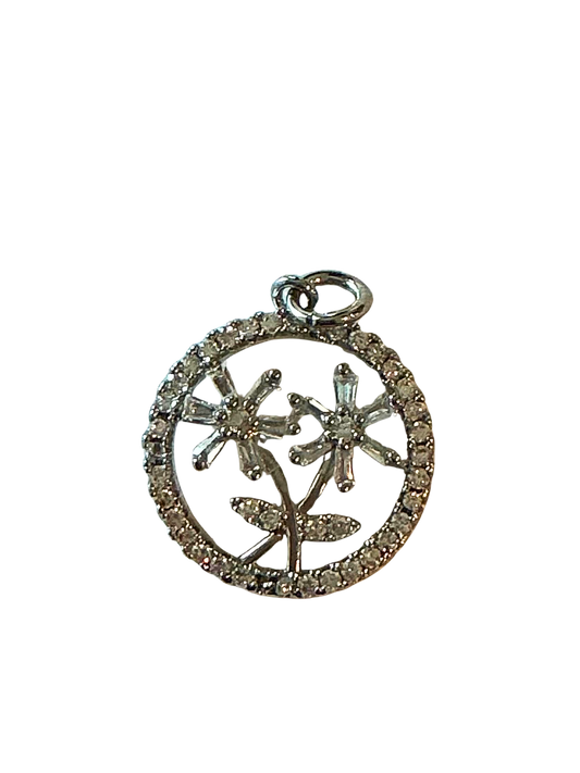 Silver Flower Circle Charm