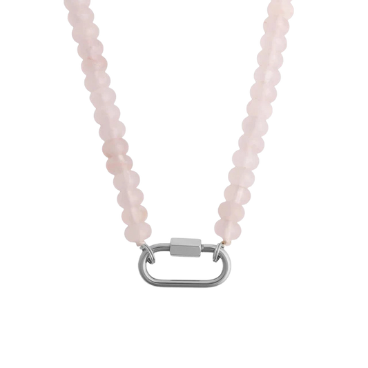 Silver Pink Rose Quartz Necklace